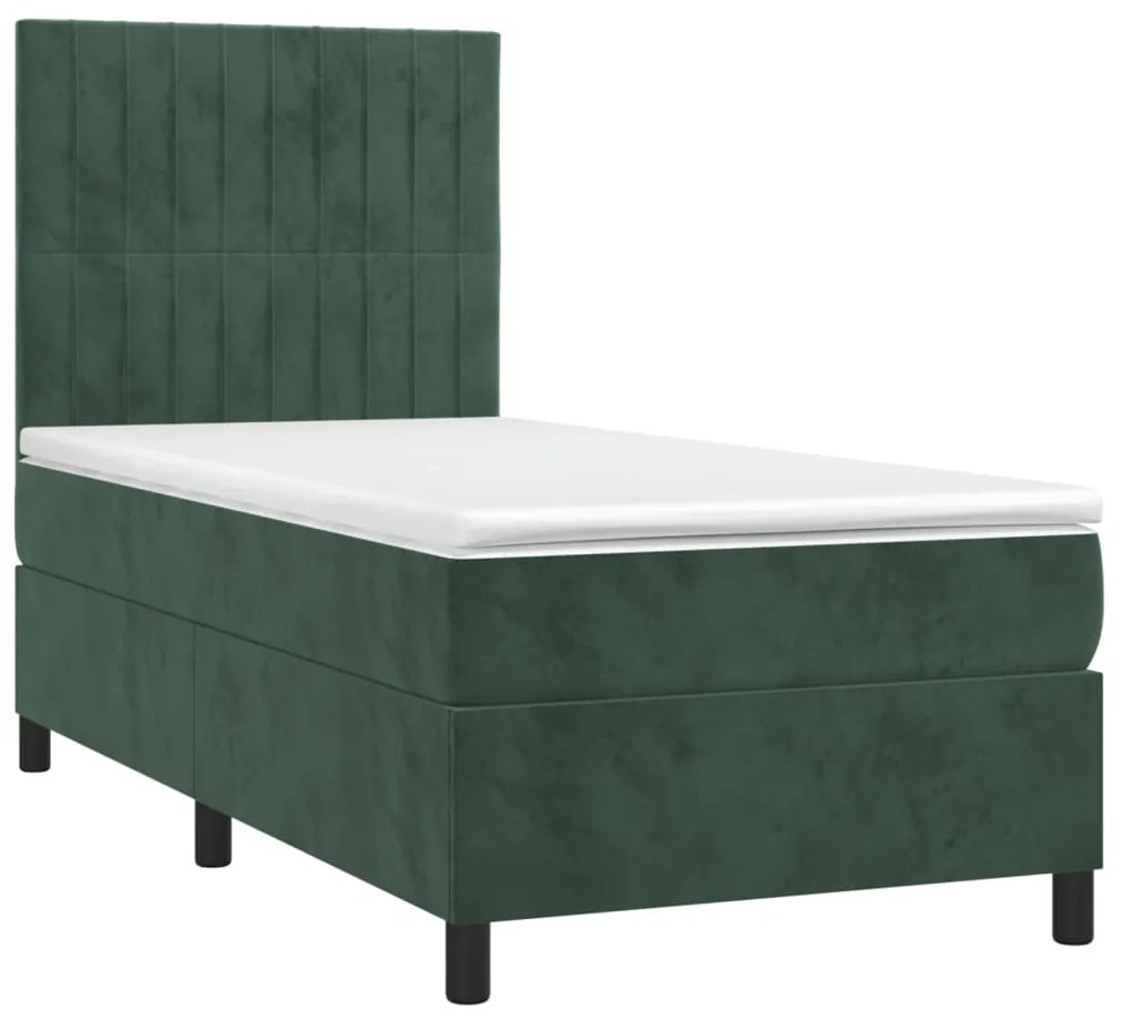 Cama com molas/colchão 90x190 cm veludo verde-escuro