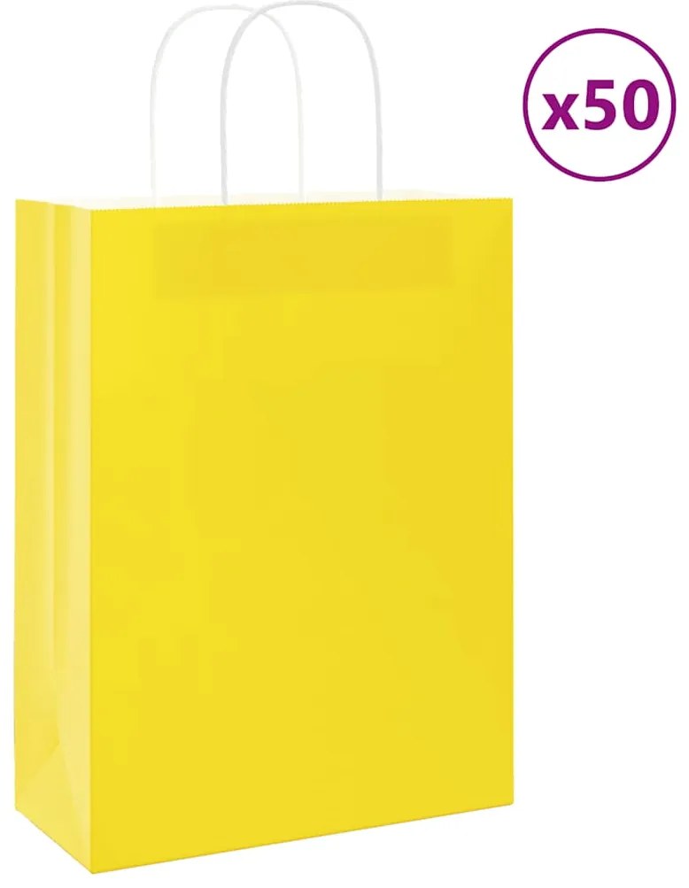 vidaXL Sacos de papel 50 unid com alças amarelo 26x12x35 cm