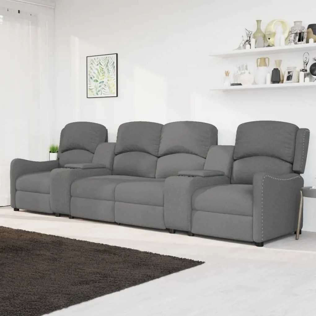 vidaXL Sofá reclinável 4 lugares c/ suportes copos tecido cinza-claro