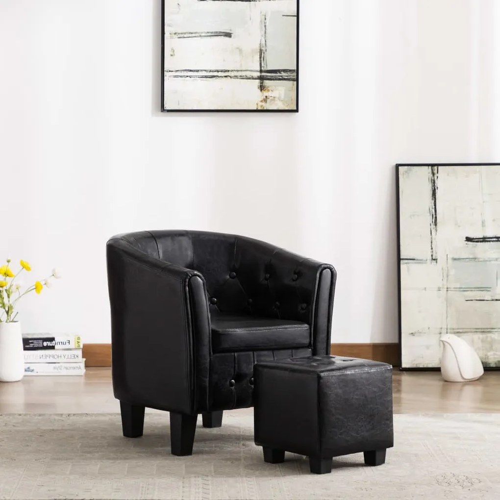 vidaXL Poltrona com apoio de pés couro artificial preto