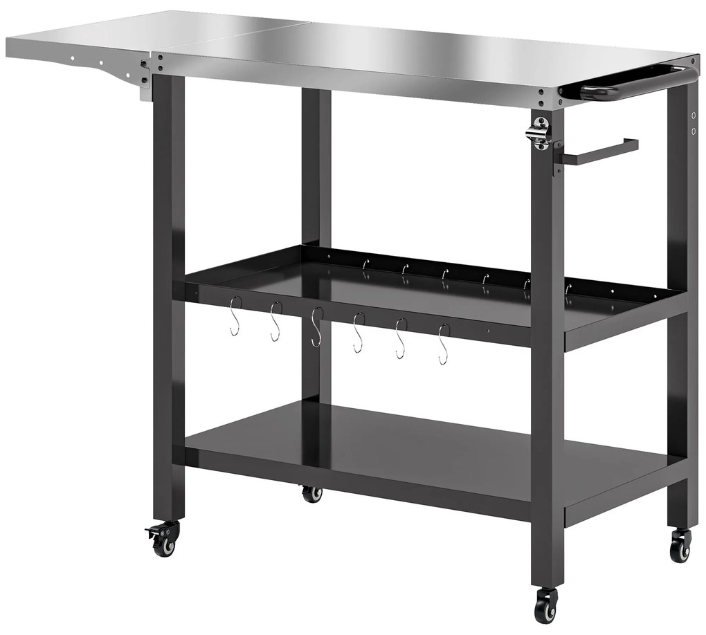 Outsunny Carrinho Auxiliar para Barbecue de 3 Níveis Carrinho de Serviço com Rodas Prateleira Bancada de Aço  116x50x86 cm Preto | Aosom Portugal