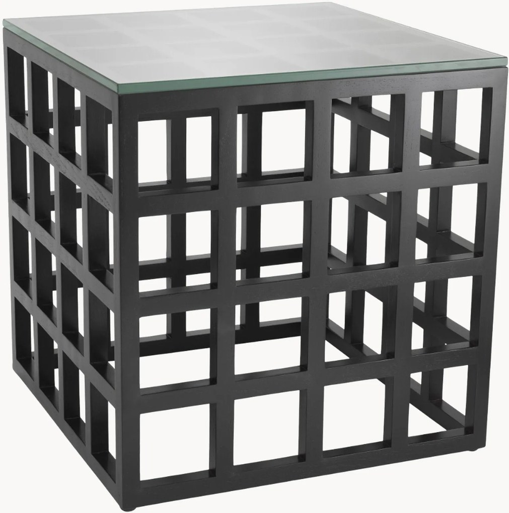 Mesa de apoio em madeira de mindi com tampo de vidro Cubico
