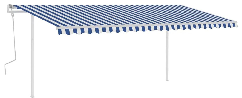 Toldo retrátil manual com luzes LED 5x3 m azul e branco