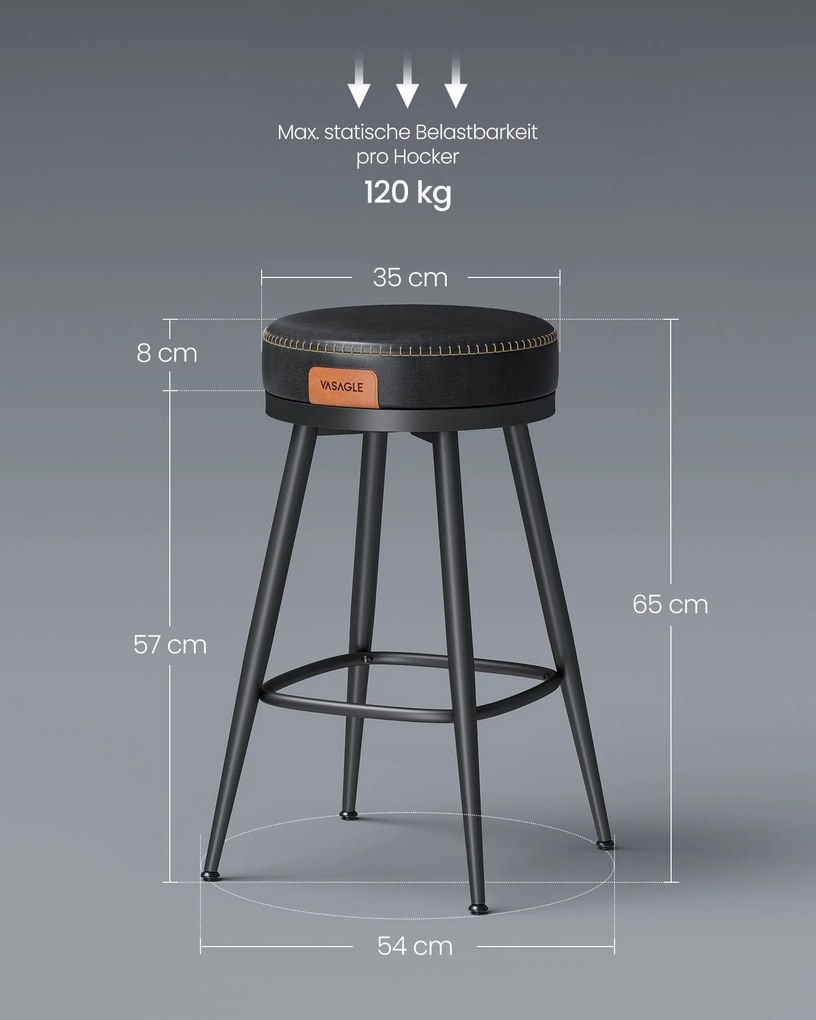 Conjunto de 2 bancos de bar com 65 cm de altura em preto