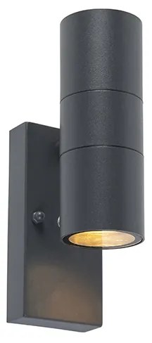 Candeeiro de parede exterior cinzento escuro 2-luzes com sensor crepuscular - Duo