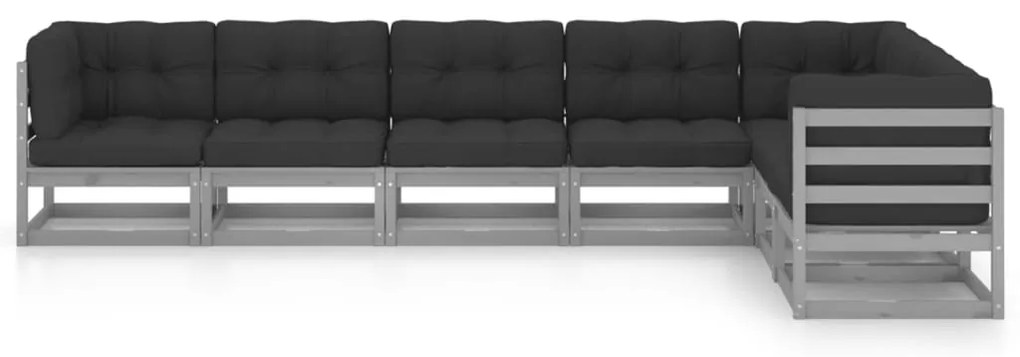 7pcs conjunto lounge de jardim c/ almofadões pinho maciço cinza