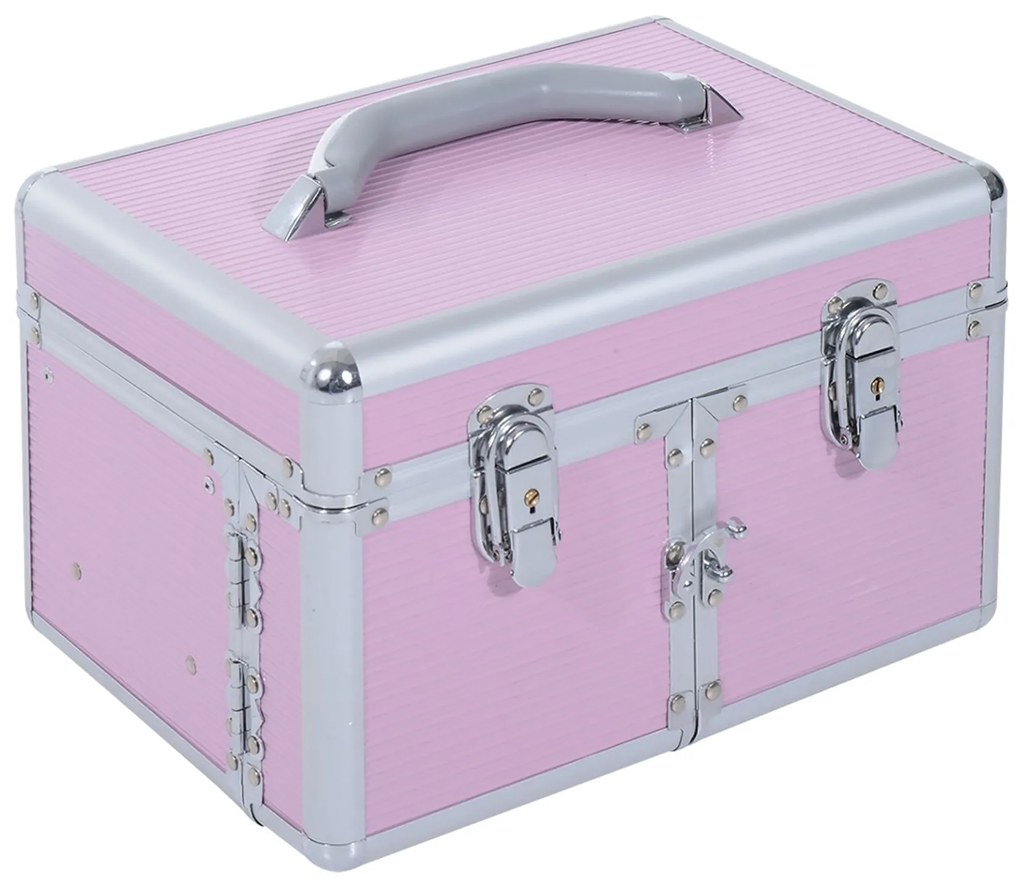 HOMCOM Estojo de Maquilhagem Organizador de Cosméticos Caixa de Produtos de Beleza Portátil com Compartimentos 29x21x20 cm Rosa | Aosom Portugal
