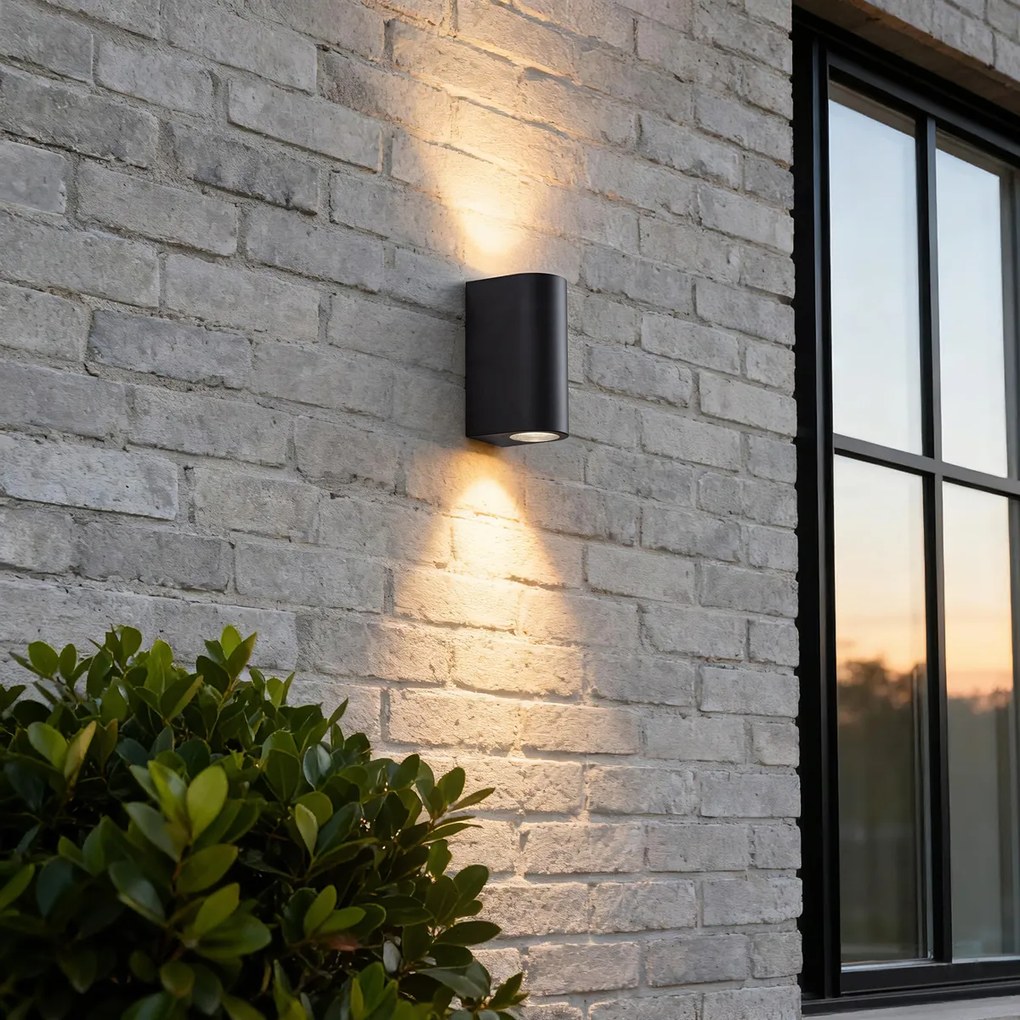 Candeeiro de parede exterior moderno em plástico preto oval 2 luzes - Baleno