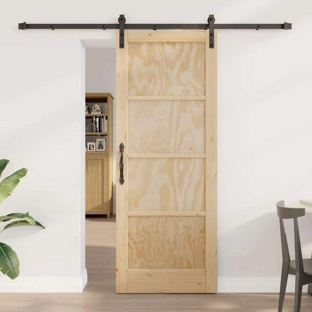 Porta de Correr com Conjunto de Ferragens 78x202 cm Madeira Sólida de