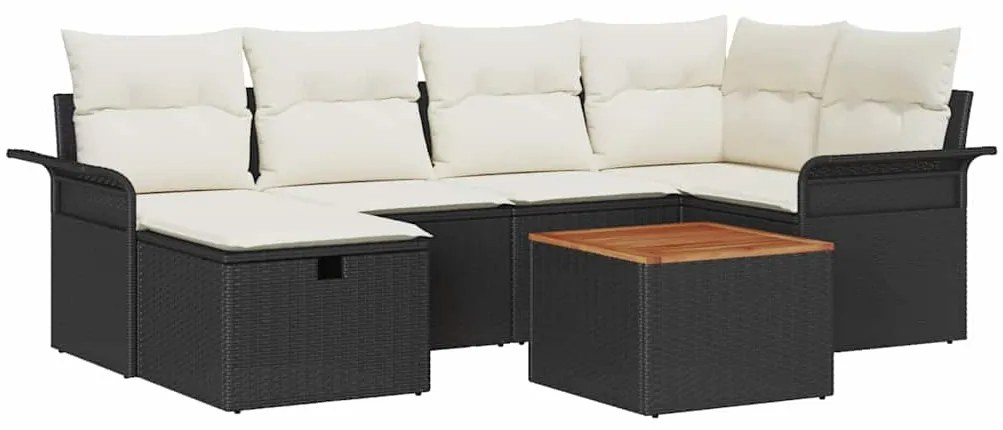 Conjunto de Sofá para Jardim vidaXL de 7 peças com Almofadas Preto Rat
