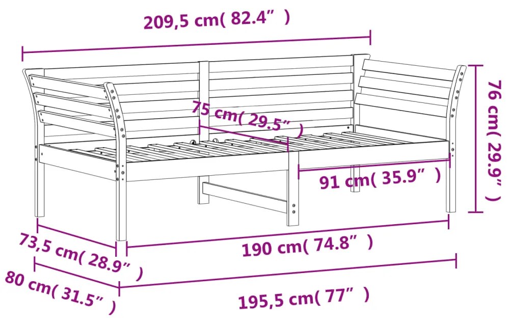 Sofá-cama 75x190 cm madeira de pinho maciça branco