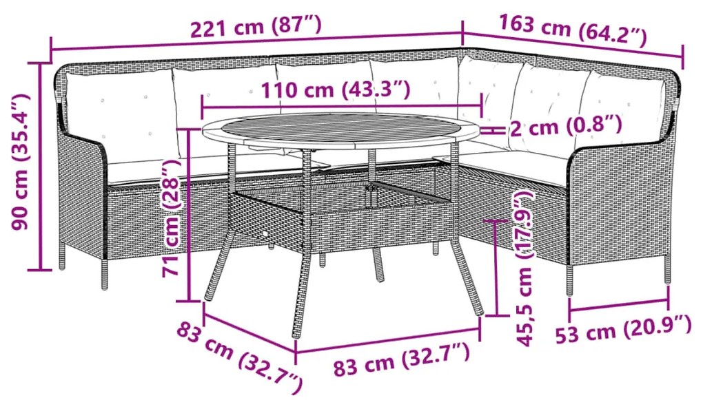 2 pcs conjunto sofás de jardim c/ almofadões vime PE cinzento