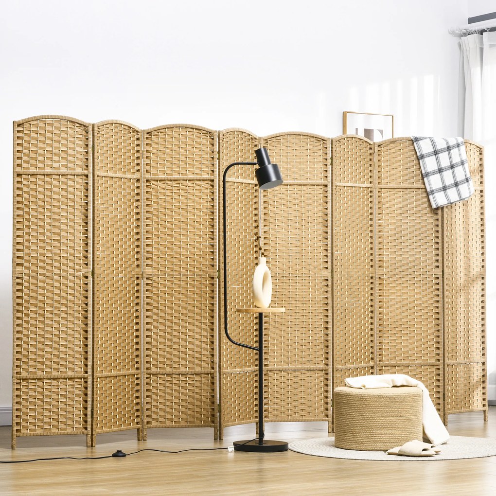 Biombo de Divisão Dobrável, 320 x 1,6 x 170 cm, 8 Painéis, Natural