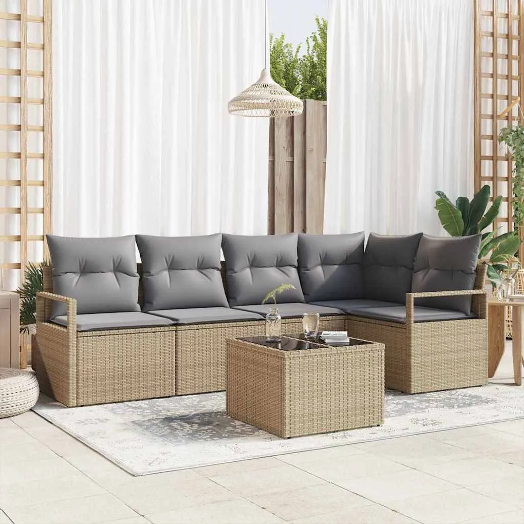 vidaXL Conjunto de Sofá de Jardim com 6 Peças e Almofadas em Rattan Sintético Preto