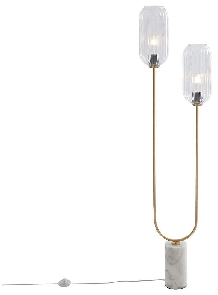 Candeeiro de pé Art Déco em latão com vidro transparente 2 luzes - Rid Art Deco