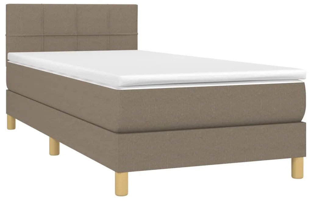Cama box spring + colchão/LED 90x190cm tecido cinza-acastanhado