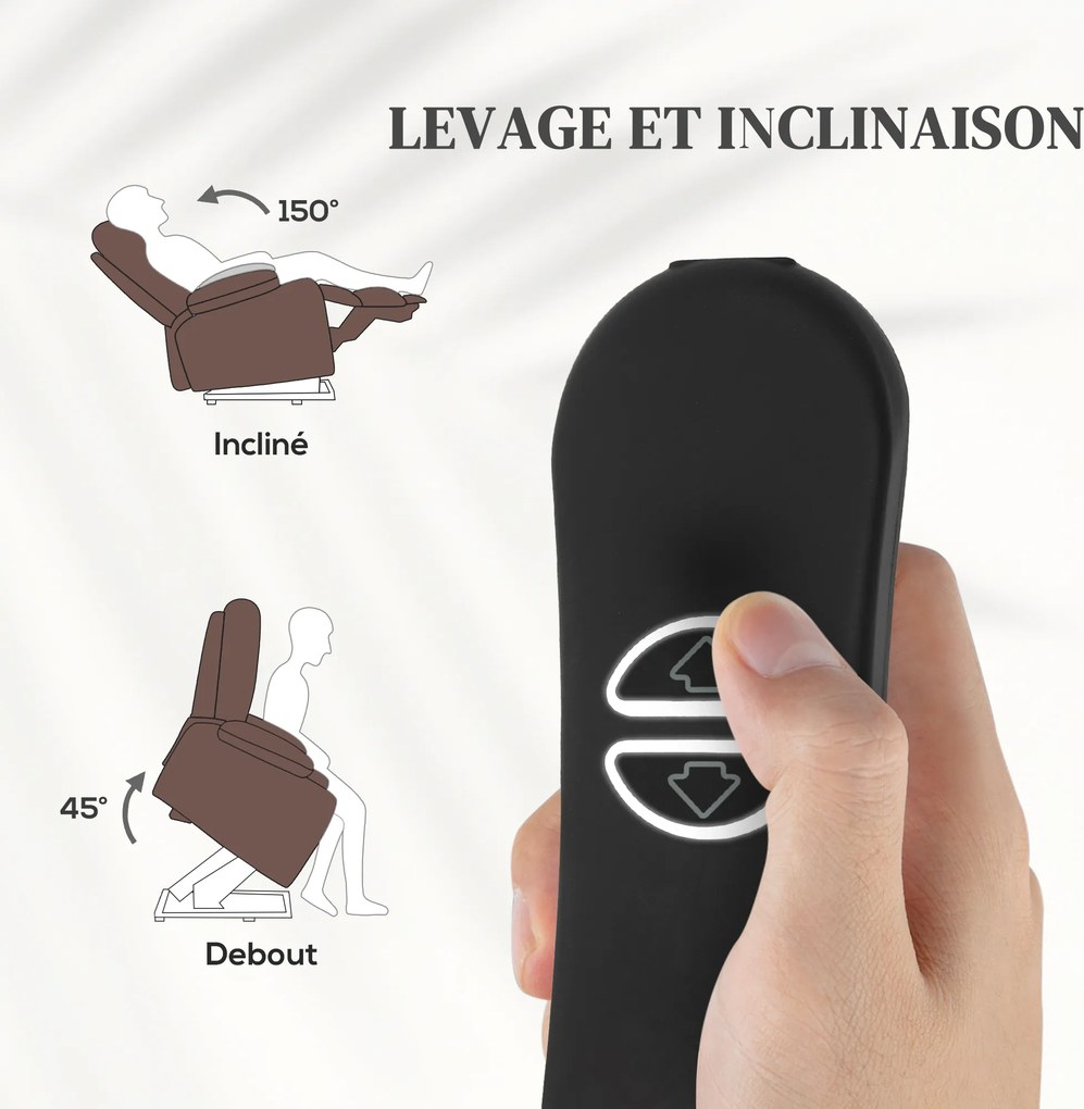 Poltrona elevatória elétrica, poltrona relaxante elétrica com função de massagem e aquecimento, 93 x 104 x 100 cm, castanho