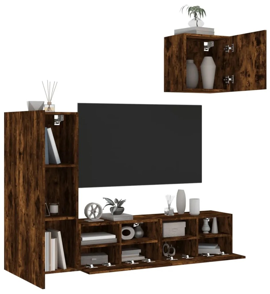 vidaXL 4 pcs móveis de parede p/ TV derivados madeira carvalho fumado