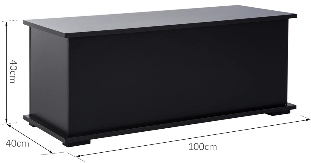Baú de Armazenamento de Madeira Banco de Armazenamento para Dormitório Sala de Estar Carga Máxima 60kg 100x40x40 cm Preto
