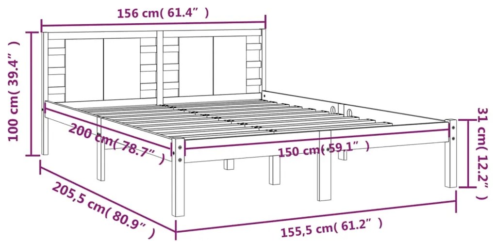 Estrutura de cama king 150x200 cm madeira maciça branco