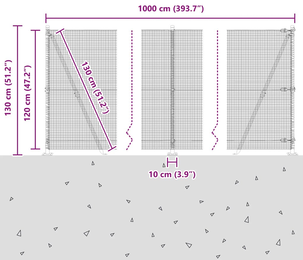 Cerca de Fio Welded com 7 Postes Flangeados Cinza 1,2x10 m Aço