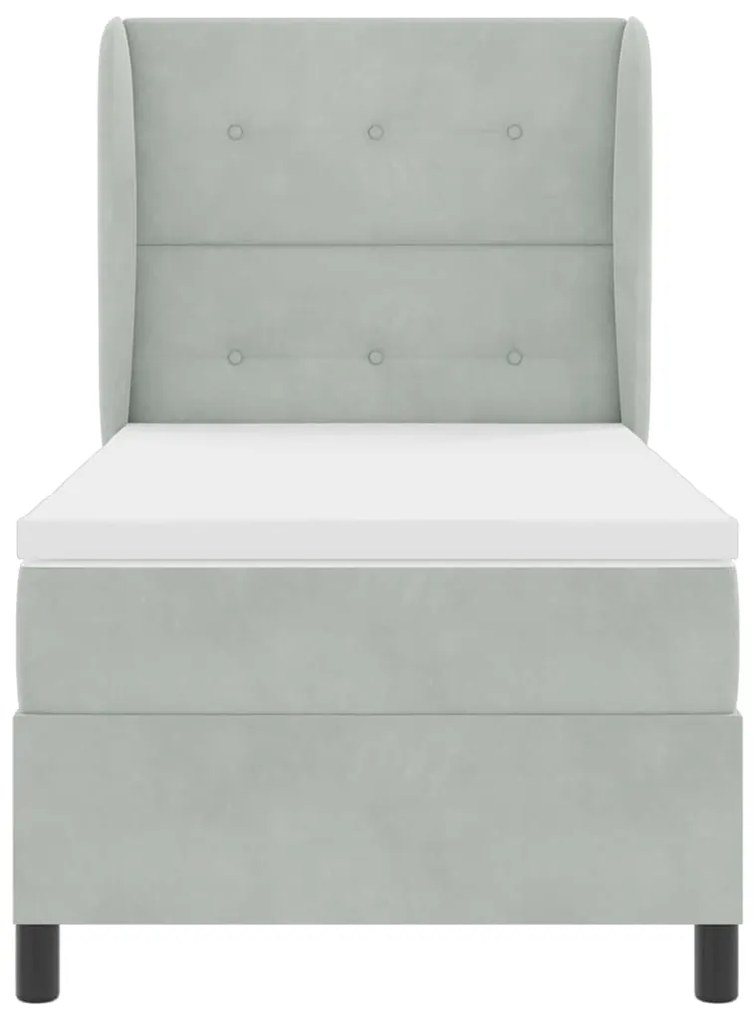 Cama Box com Colchão Cinza Claro 80x200 cm em Veludo