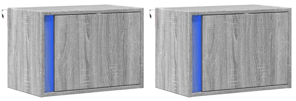Mesas de cabeceira de parede com luzes LED 2pcs cinzento sonoma