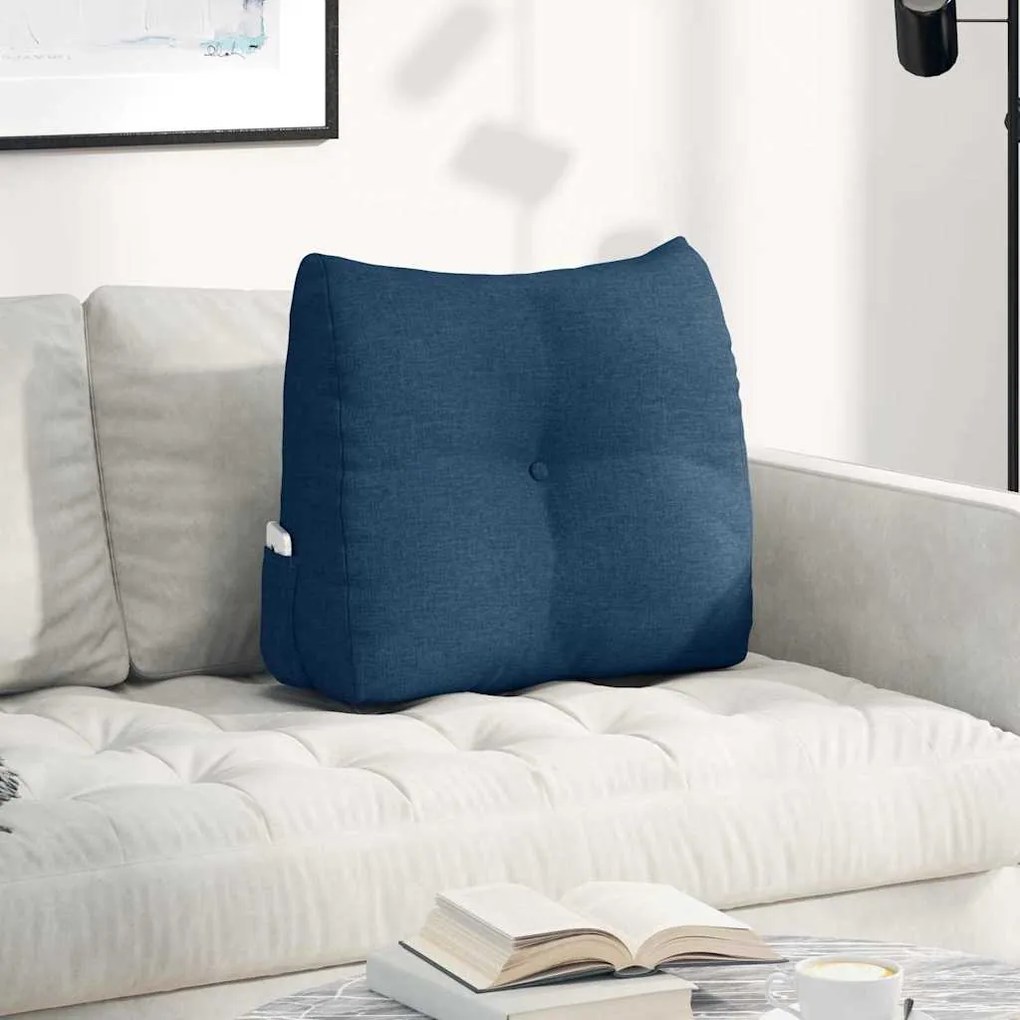 vidaXL Travesseiro para Costas Azul 60 x 24 x 50 cm tecido