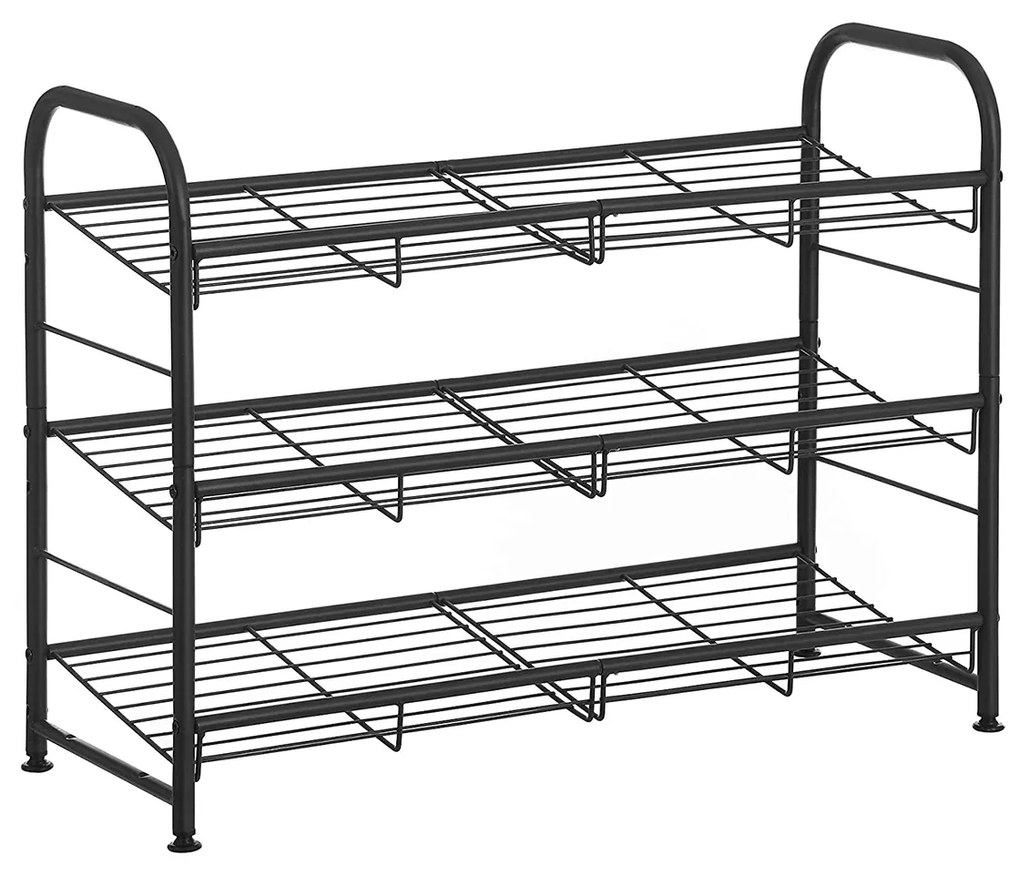 Prateleira de sapatos de aço com 3 níveis, empilhável, capacidade para 12 pares. | SONGMICS | 68.5 x 27.5 x 49.5 cm | preto | LMR066B01.