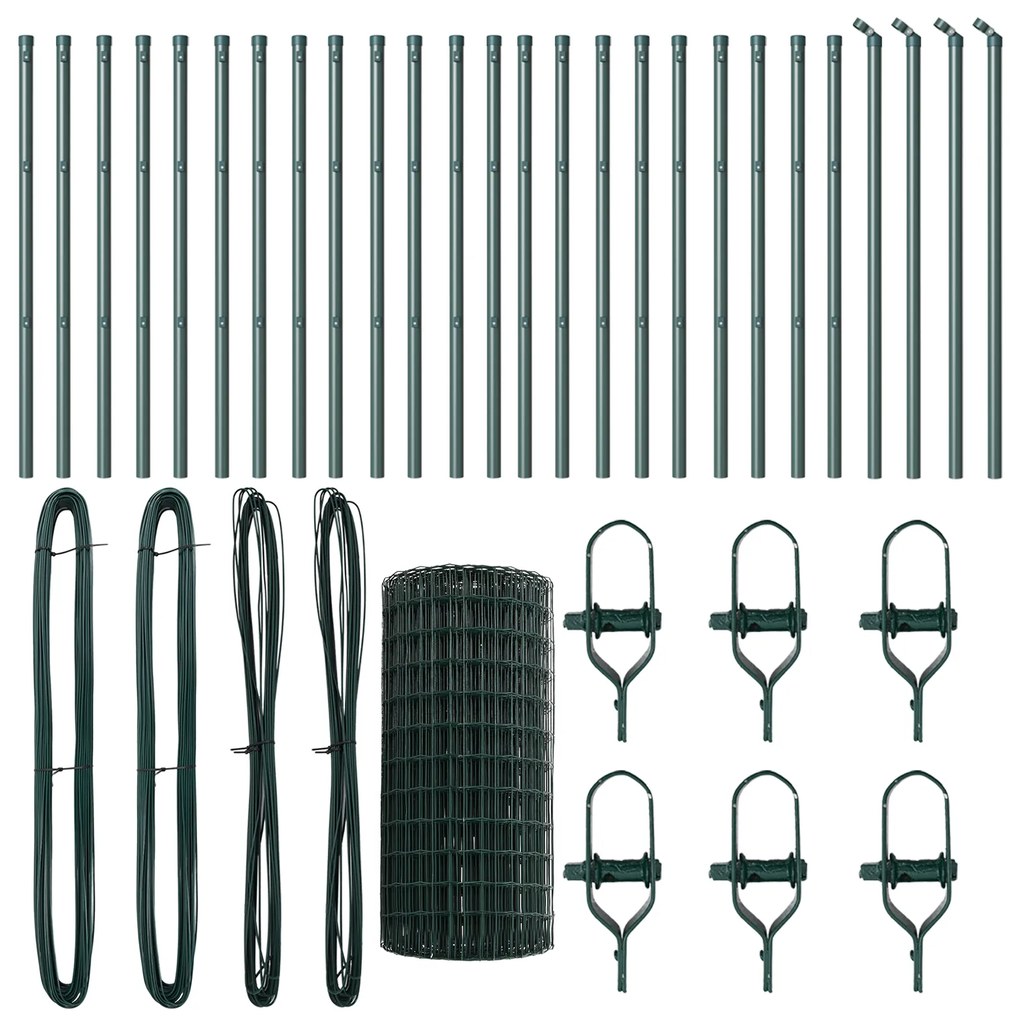 Cerca Euro com 13 Posts 0.4x50 m Aço Galvanizado Verde