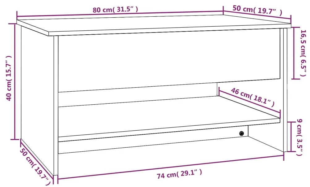 Mesa de centro 80x50x40 cm derivados de madeira carvalho fumado