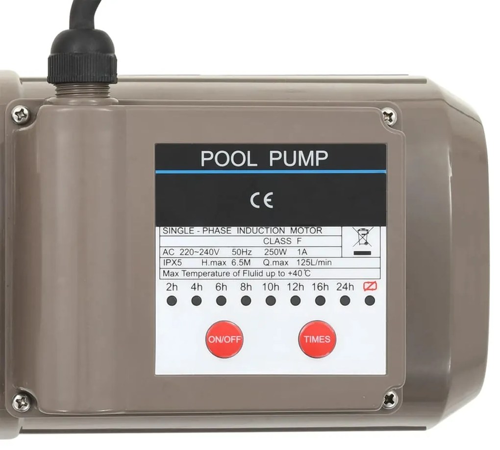 Bomba de piscina com temporizador preto 0,25 HP 8000 L/h