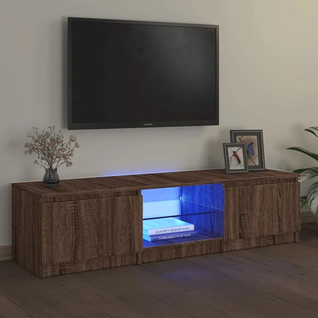 822683 vidaXL Móvel de TV com luzes LED 140x40x35,5 cm carvalho castanho