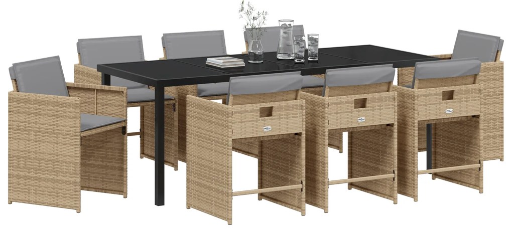 Conjunto de Jantar de Jardim vidaXL de 9 Peças com Almofadas Bege de R