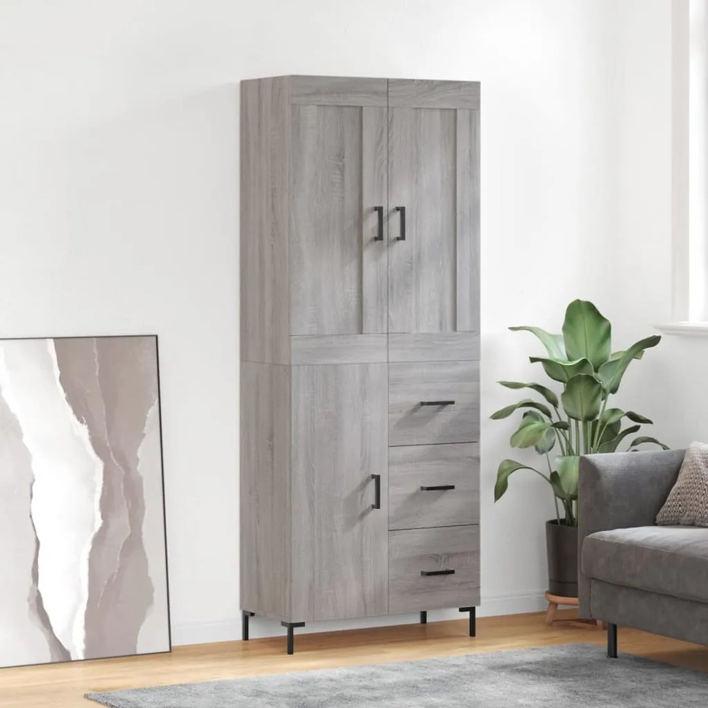 vidaXL Armário alto 69,5x34x180 cm derivados de madeira sonoma cinza