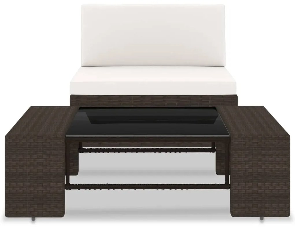 2 pcs conjunto lounge para jardim vime PE castanho