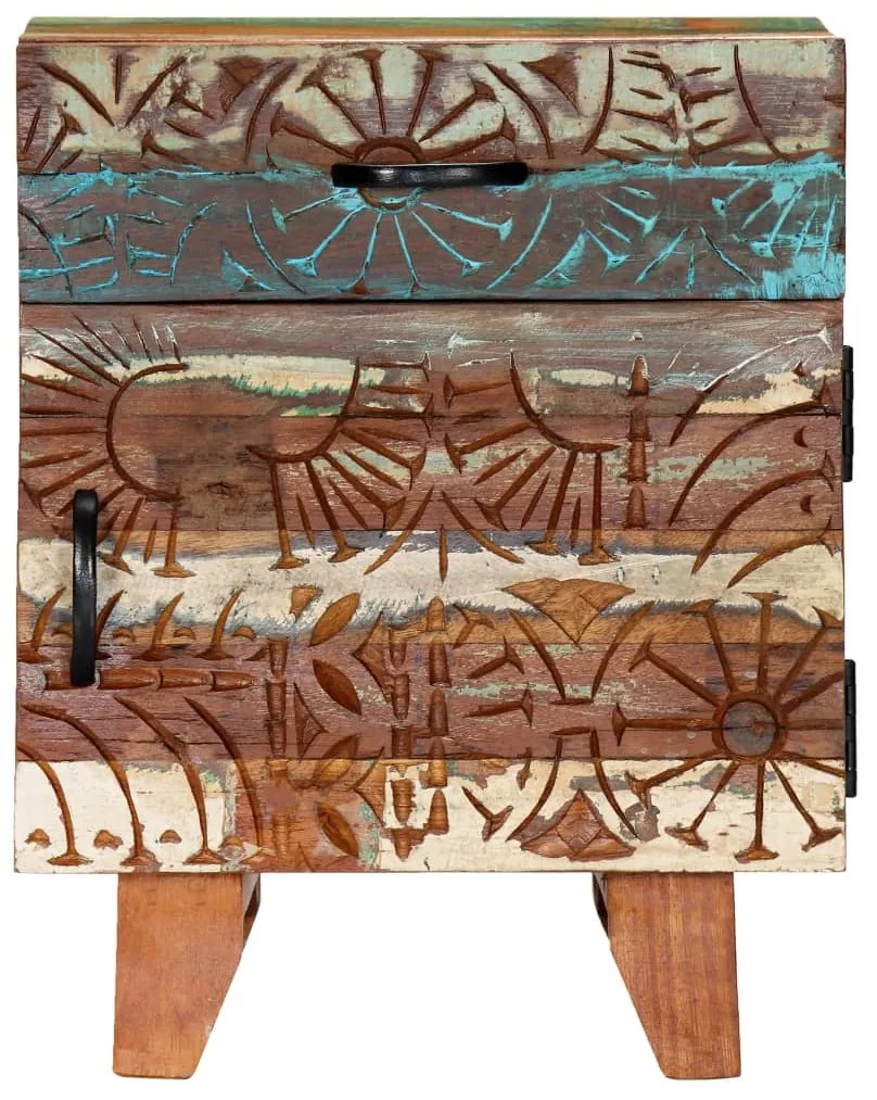 Mesa cabeceira esculpida à mão 40x30x50 cm madeira recuperada