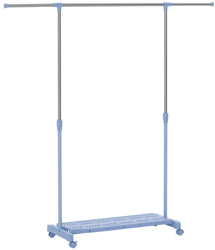 Guarda Roupa com Rodas com Barra de Aço Inoxidável e Prateleira para Sapatos Altura Ajustável 94-159x42x93-168 cm Azul