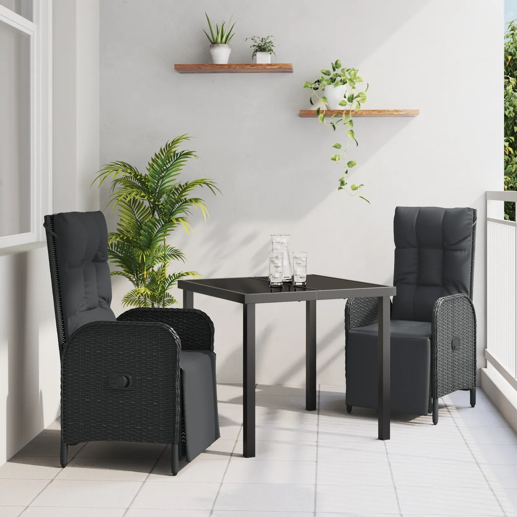 Conjunto de Jantar de Jardim com Almofadas Preto Vime PE