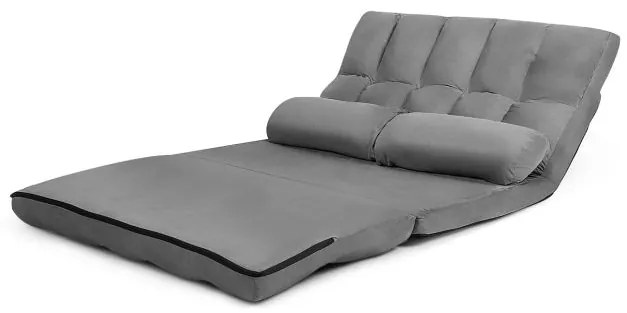 Sofá de chão ajustável Sofá-cama dobrável em 6 posições Revestimento removível em camurça com 2 almofadas Cinza