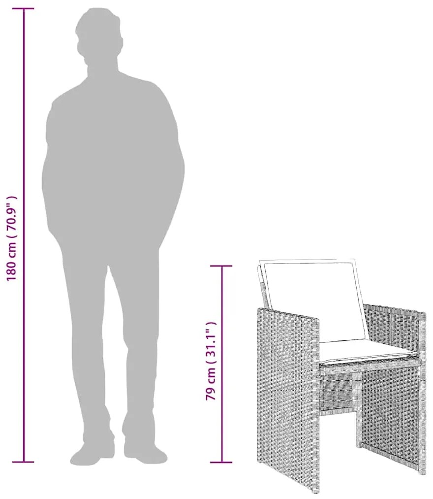 13 pcs conj. jantar jardim c/ almofadões vime PE cinzento-claro