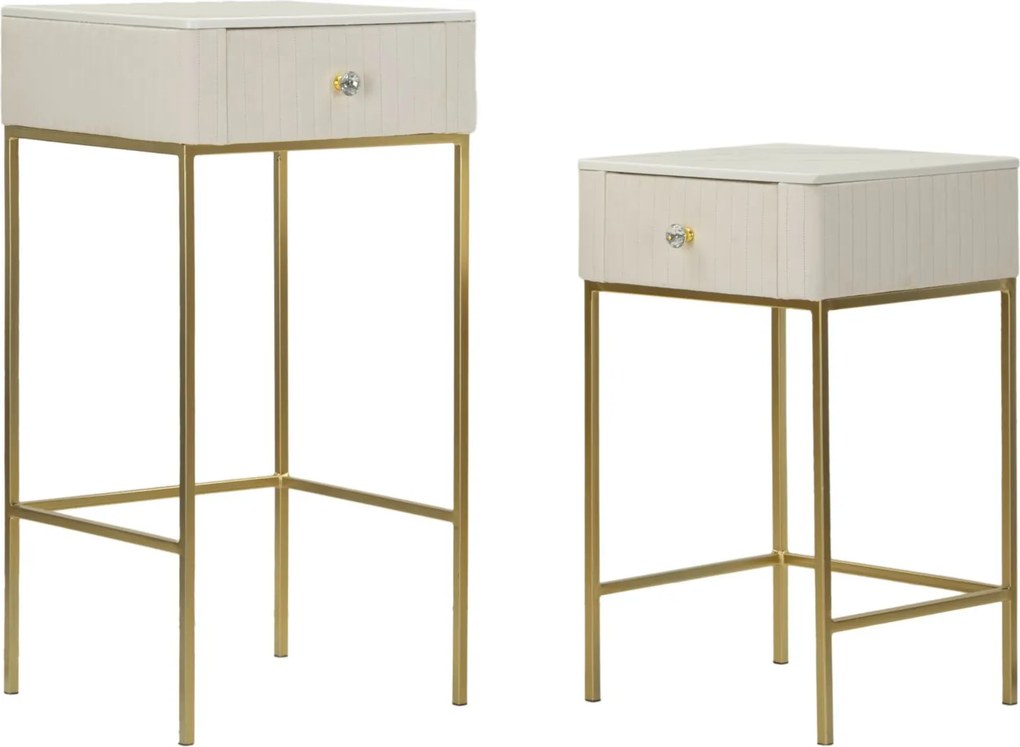 CONJUNTO DE MESAS ALTAS 2 PEÇAS Ø45X90-40X70 CM CREME E DOURADO