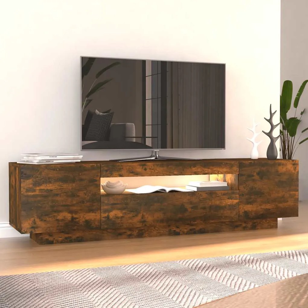 Móvel de TV com luzes LED 160x35x40 cm carvalho fumado