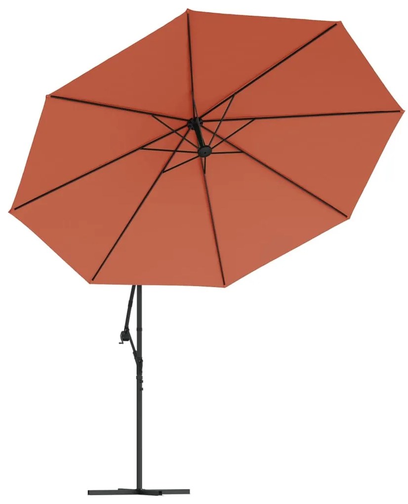 Guarda-sol de jardim cantilever c/ luzes LED 350 cm terracotta