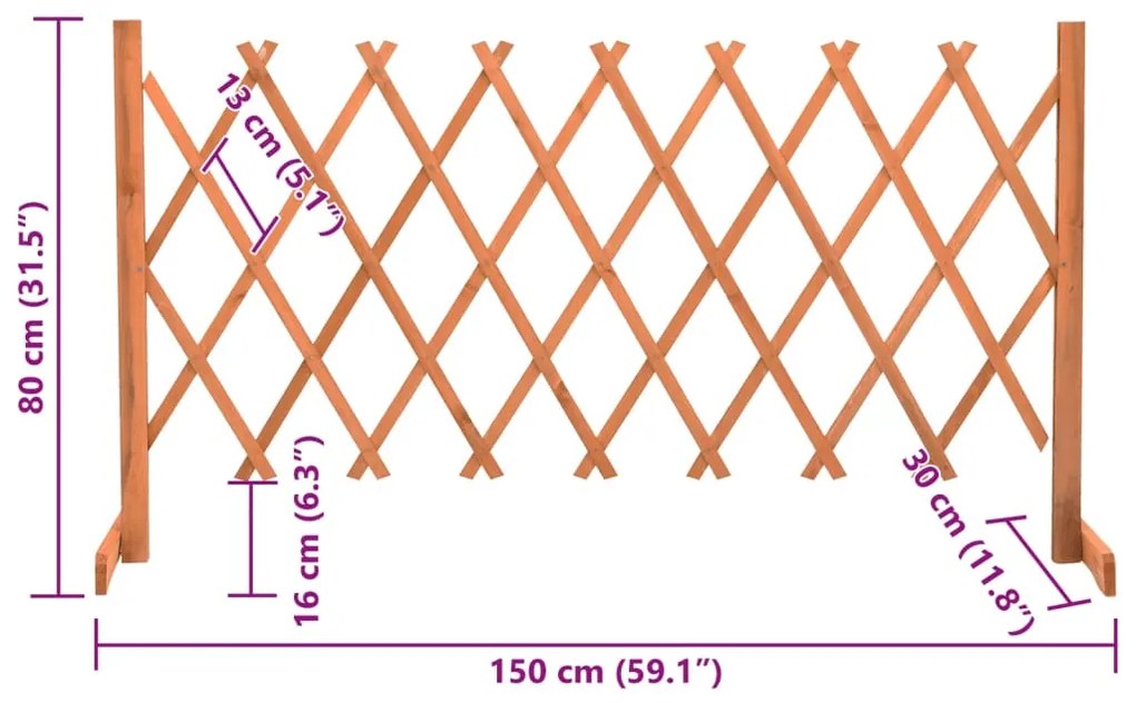 Vedação em treliça para jardim 150x80 cm abeto maciço laranja