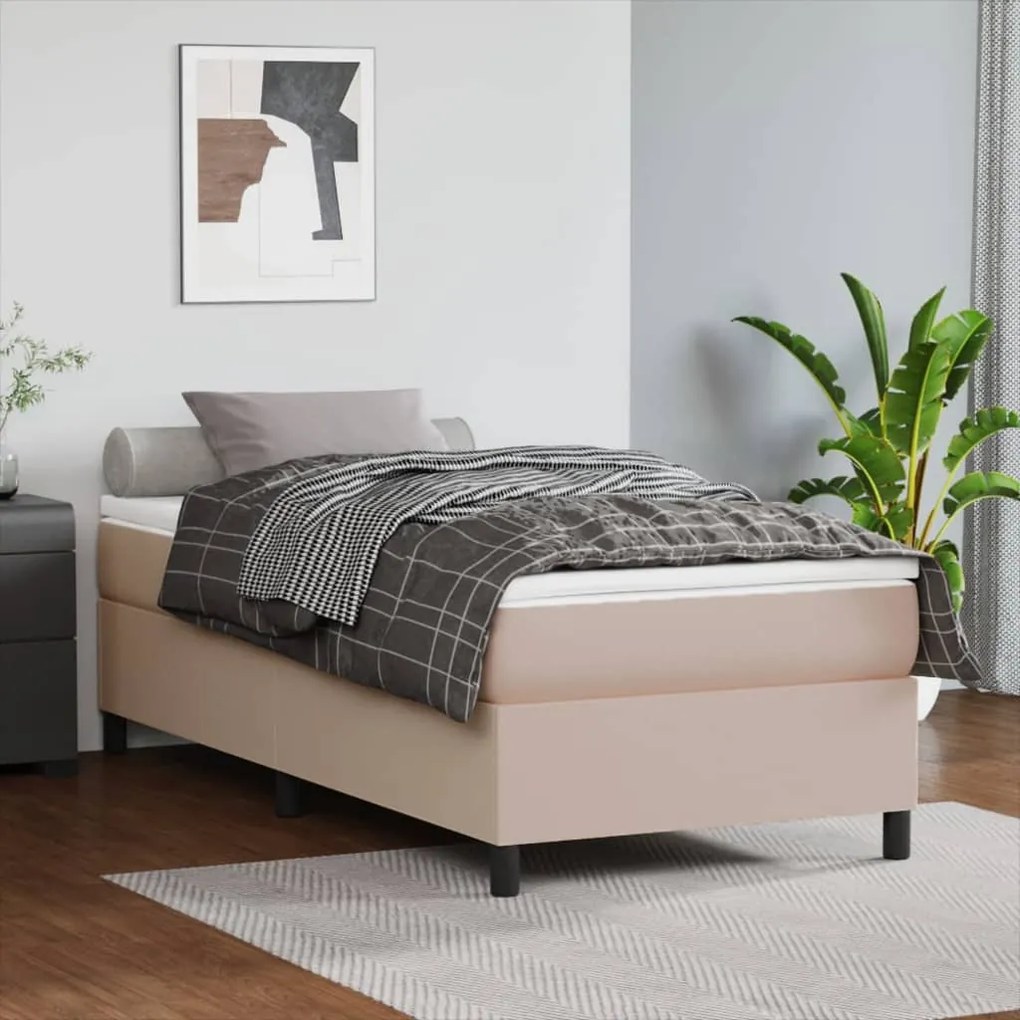 vidaXL Estrutura de cama com molas 90x200 cm couro artificial cappuccino