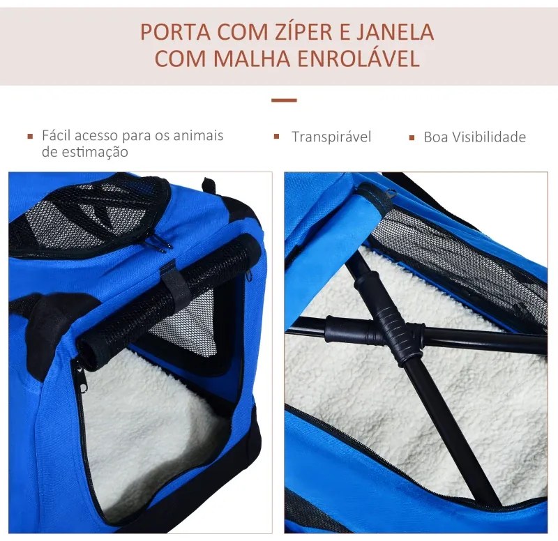 Transportadora para Cães e Gatos Respirável Dobrável com Almofada Janela de Malha e 2 Bolsos 60x42x42 cm Azul