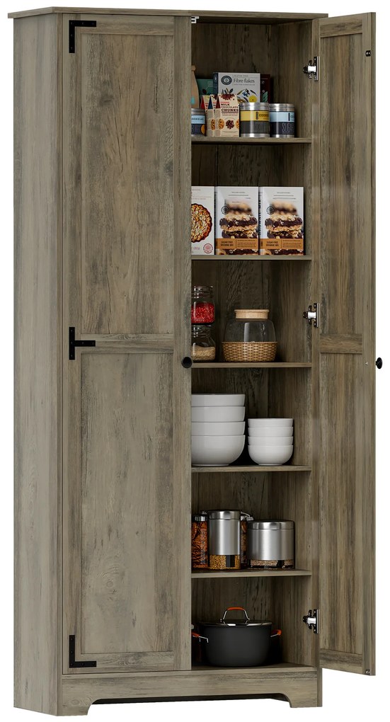 Armário de Cozinha Armário de Arrumação com 2 Portas e Prateleiras Ajustáveis 78x31,5x182 cm Castanho Acinzentado