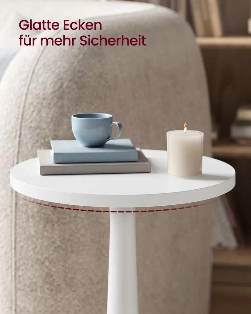 Mesa auxiliar redonda 30 cm de diâmetro em estilo Mid-Century Modern Coleção Mariel, branco