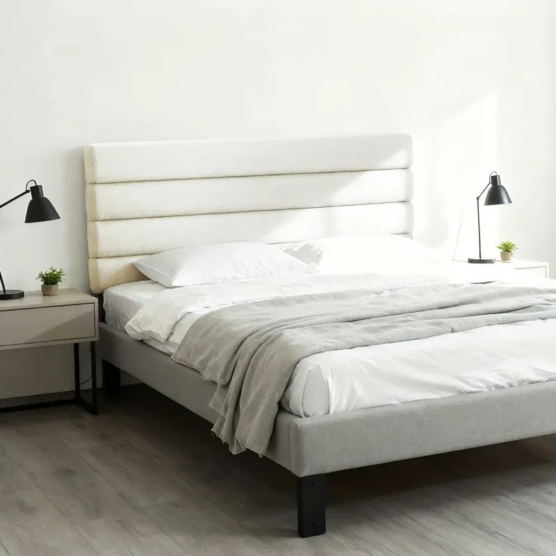 Cabeceira de Cama 140 cm Altura Ajustável em 3 Níveis 106/116/126 cm Estofada em Linho Bege